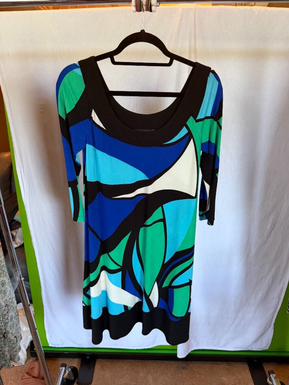 JONES NEW YORK Blue Green Abstract Geometric 3/4 Sleeve Dress 4